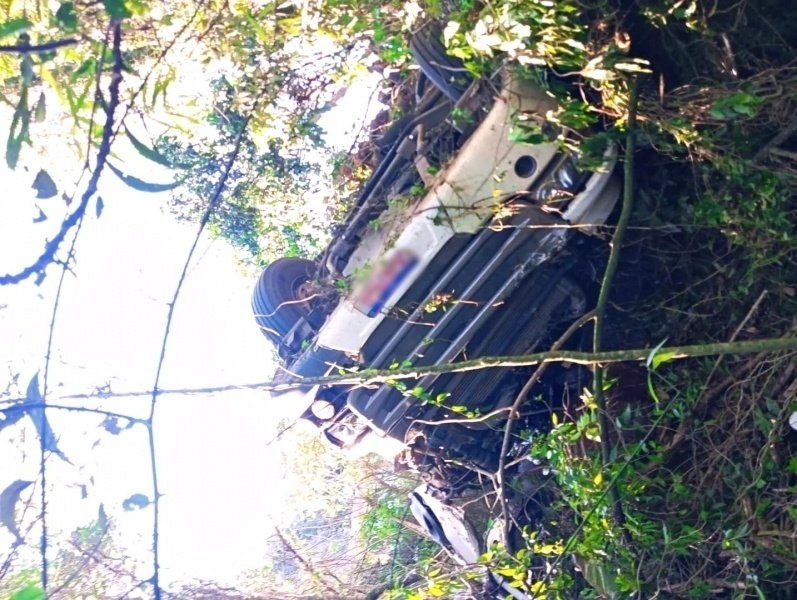 Motorista fica gravemente ferido após carreta tombar em ribanceira na BR-153 (fotos)