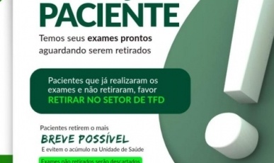 Secretaria de Saúde de Arroio Trinta alerta para retirada de exames laboratoriais e de imagem