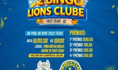 Lions Club de Treze Tílias promove bingo beneficente em apoio à APAE neste sábado (16)