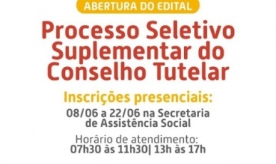 Inscrições para Processo Seletivo Suplementar do Conselho Tutelar de Treze Tílias estão abertas