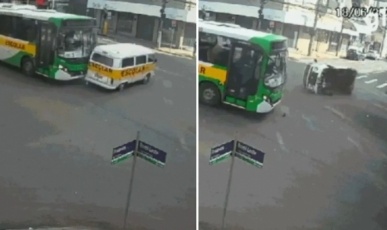 Acidente entre ônibus e van escolar deixa sete crianças feridas no RS