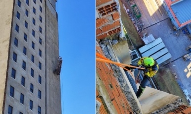 Trabalhador é resgatado após ficar preso em plataforma suspensa a 20 metros de altura em Chapecó