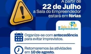 Sala do Empreendedor de Iomerê entra em férias a partir de 22 de julho